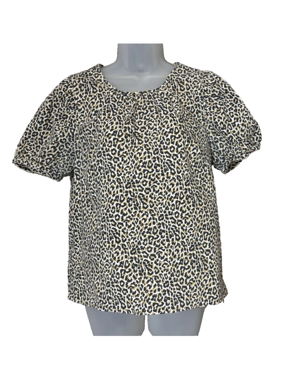 J. Crew Women's Leopard Print Puff Sleeve Cotton Top Size M